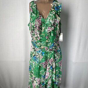 NEW KENSIE Floral Wrap Dress Green Size 10 – Sleeveless V-Neck Knee-Length